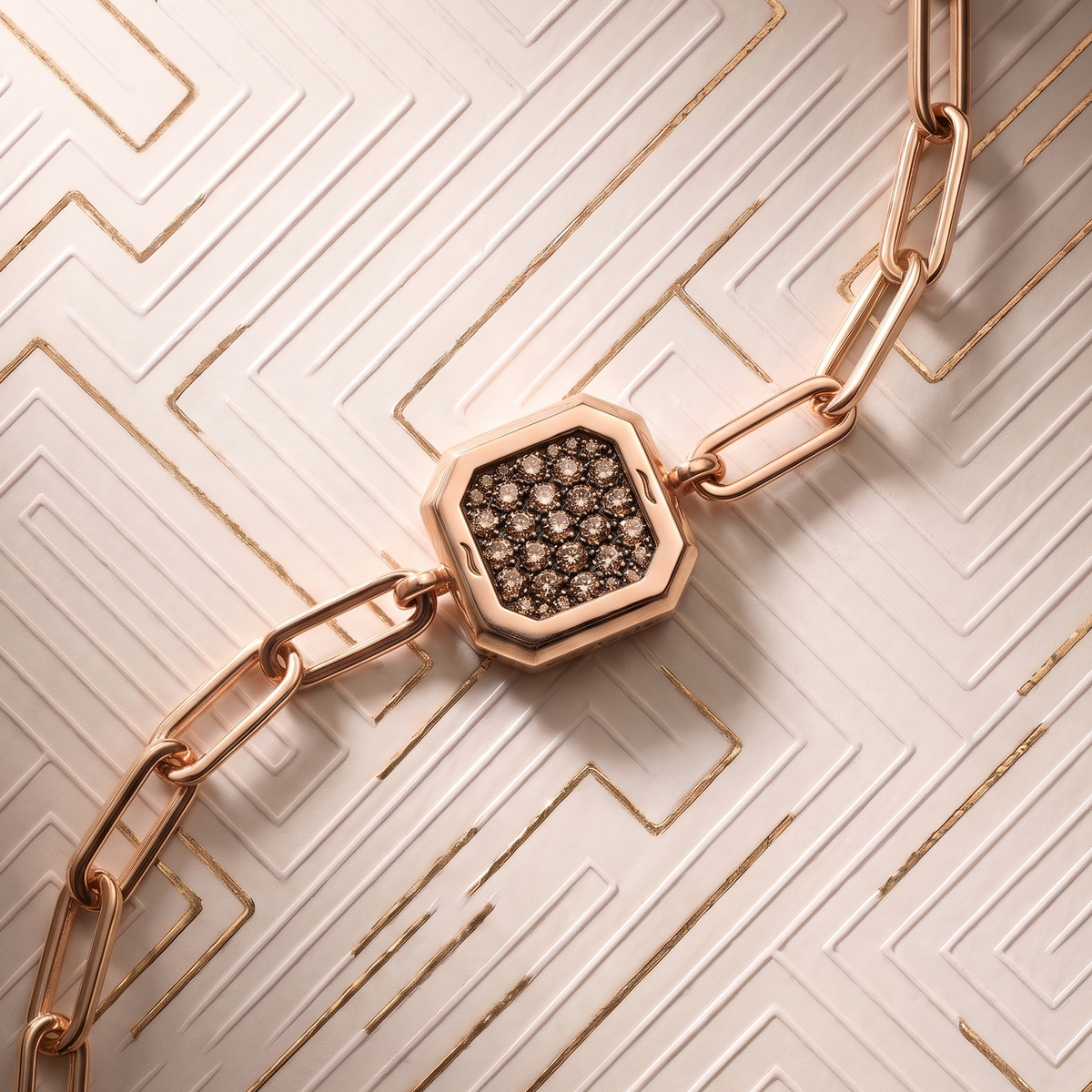 Bracelet Carré d'Or Pavé Brown Or Rose Manipura