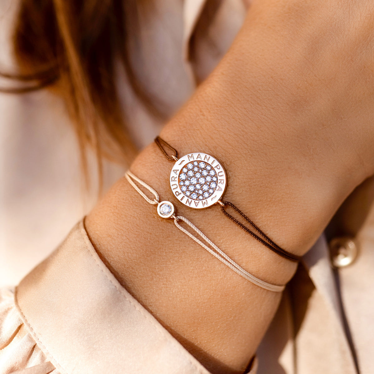 Bracelet Cordon Cercle d'Or Pavé Or Rose Manipura