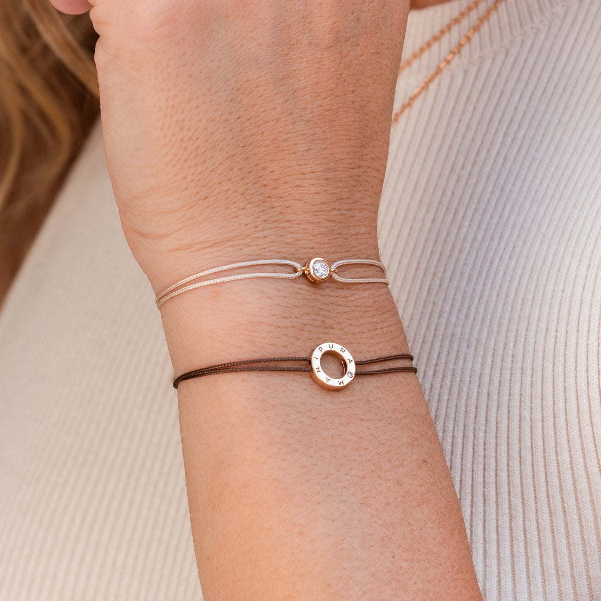 Bracelet Nova Or Rose Marron Porté Collection Eternelle Manipura