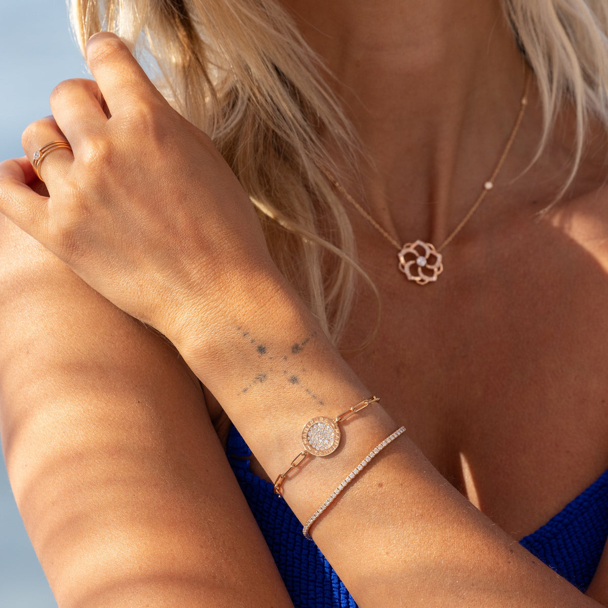 Bracelet Rivière Céleste Or Rose Porté Collection Eternelle Manipura 2